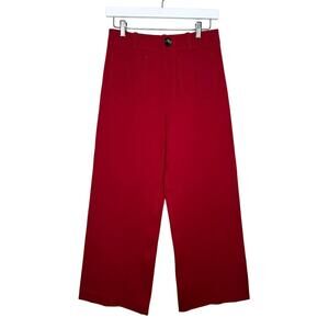 Anthropologie Wide Leg Red Pants | High Waisted Tailored Stretch | Modern Chic